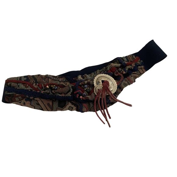 Custom Handmade 1980 Tapestry Concho Southwestern Adjustable Belt Navy